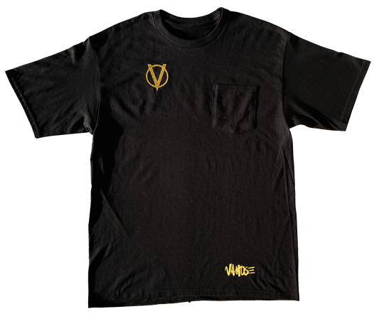 Dripping V Black Pocket - Embroidered Short Sleeve T-Shirt